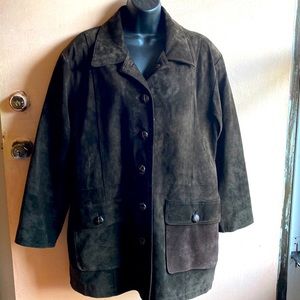 Beautiful dark brown suede leather barn coat, woman’s size L